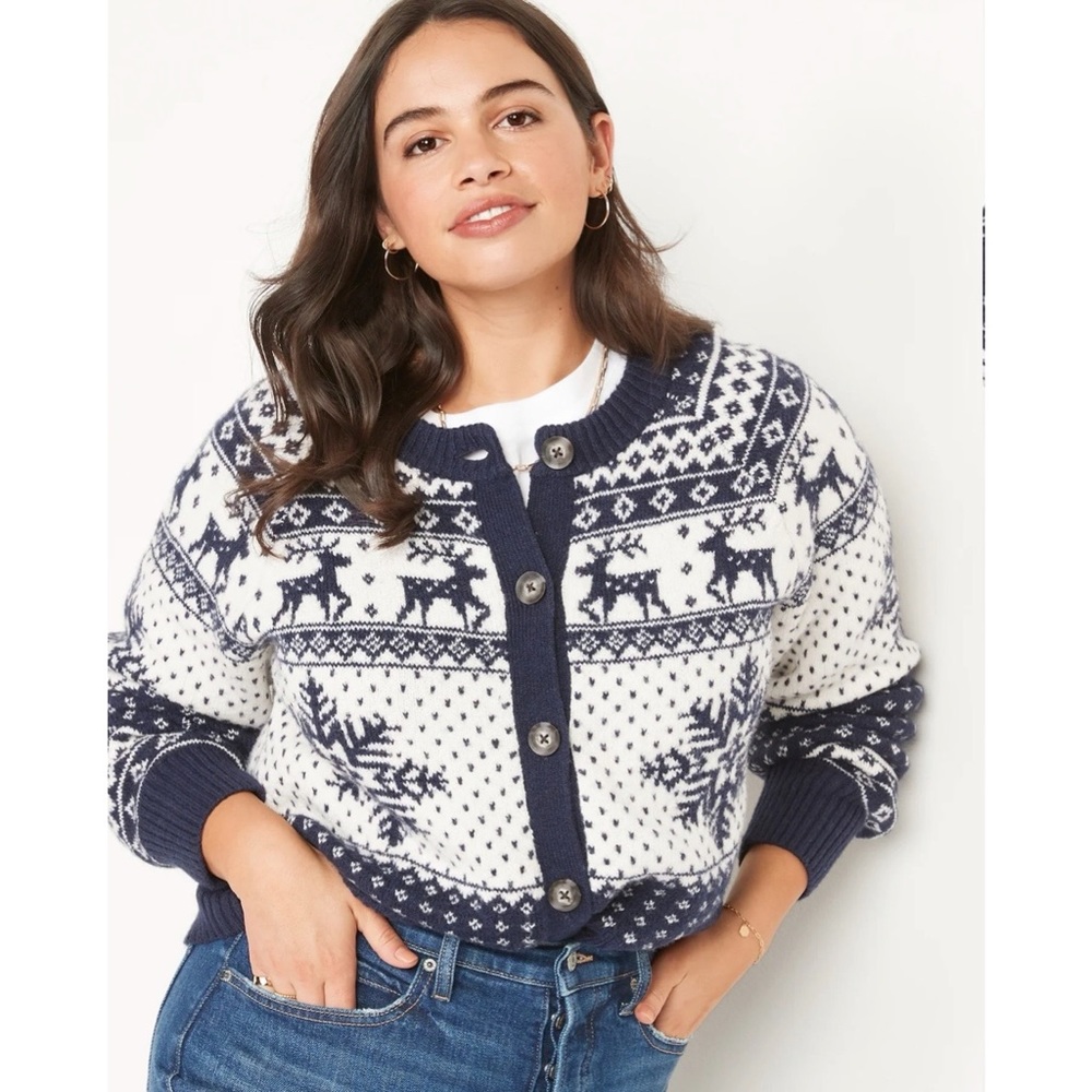 Fair Isle Button-Front Cardigan Sweater